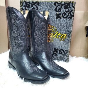 Square toe Black glitter Cowgirl boots Botas Cruzalta